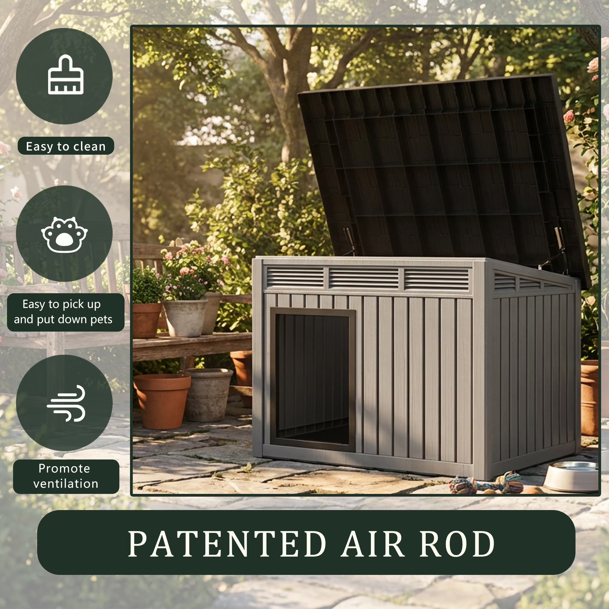 Joxxoaa Large Dog House Outdoor for Indoor with Weatherproof & Removable Roof,Fits Small to Large (Gray)