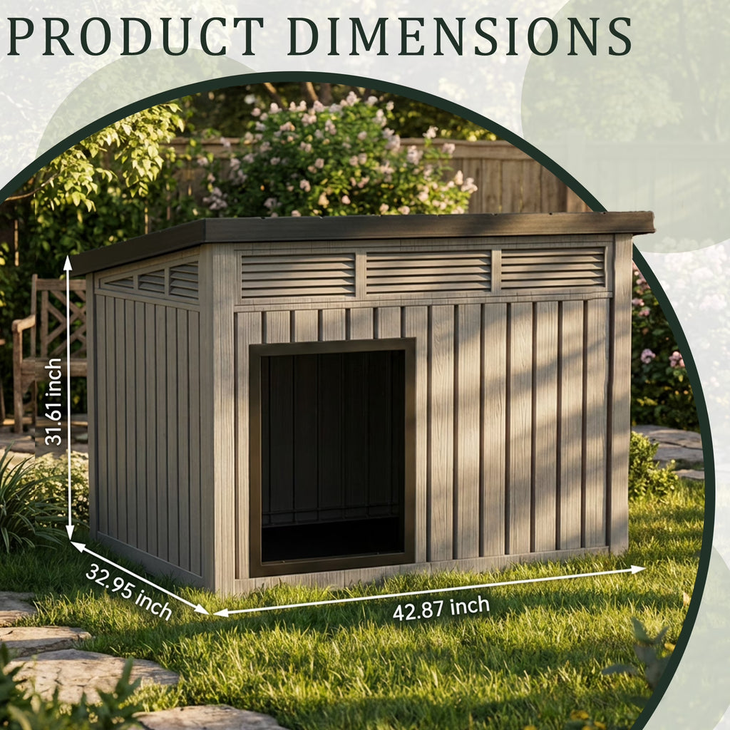 Joxxoaa Large Dog House Outdoor for Indoor with Weatherproof & Removable Roof,Fits Small to Large (Gray)