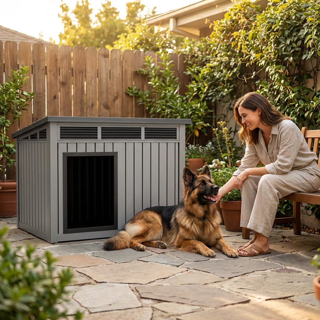 Joxxoaa Large Dog House Outdoor for Indoor with Weatherproof & Removable Roof,Fits Small to Large (Gray)