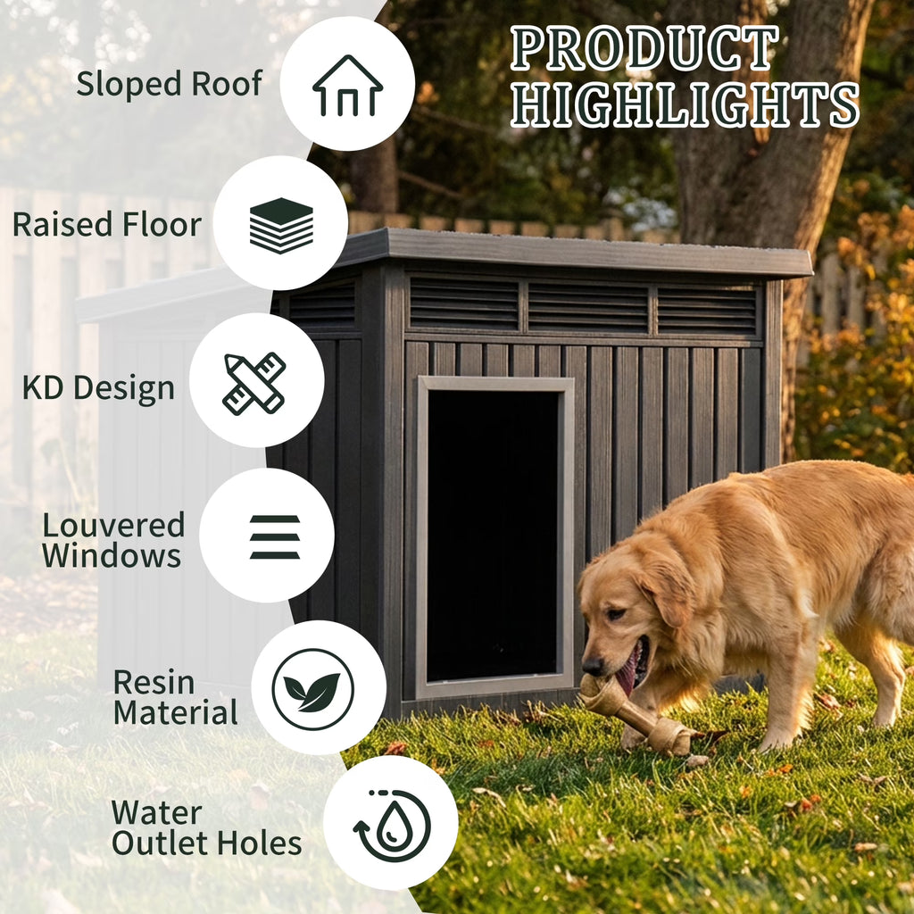 Joxxoaa Large Dog House Outdoor for Indoor with Weatherproof & Removable Roof,Fits Small to Large (Black)