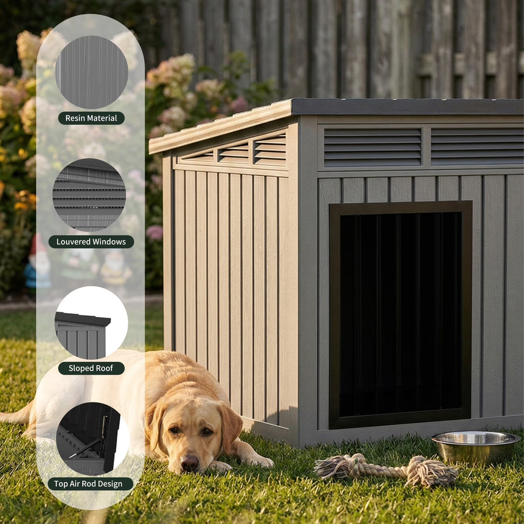 Joxxoaa Large Dog House Outdoor for Indoor with Weatherproof & Removable Roof,Fits Small to Large (Gray)