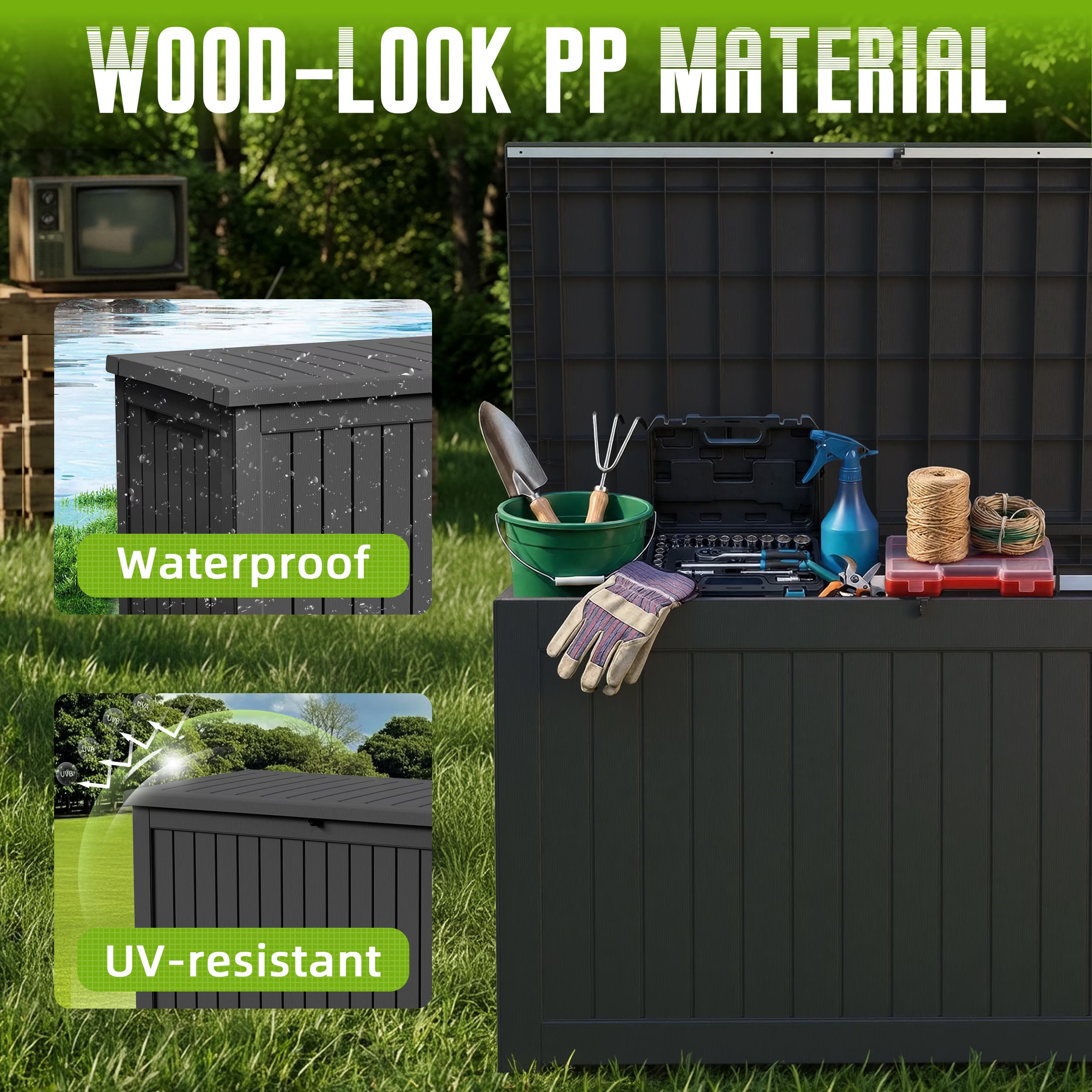 Joxxoaa 230 Gallon Waterproof Outdoor Storage Box,Resin Deck Box,Lockable Outside Storage Box Container for Patio Furniure,Garden,Tools (Black)