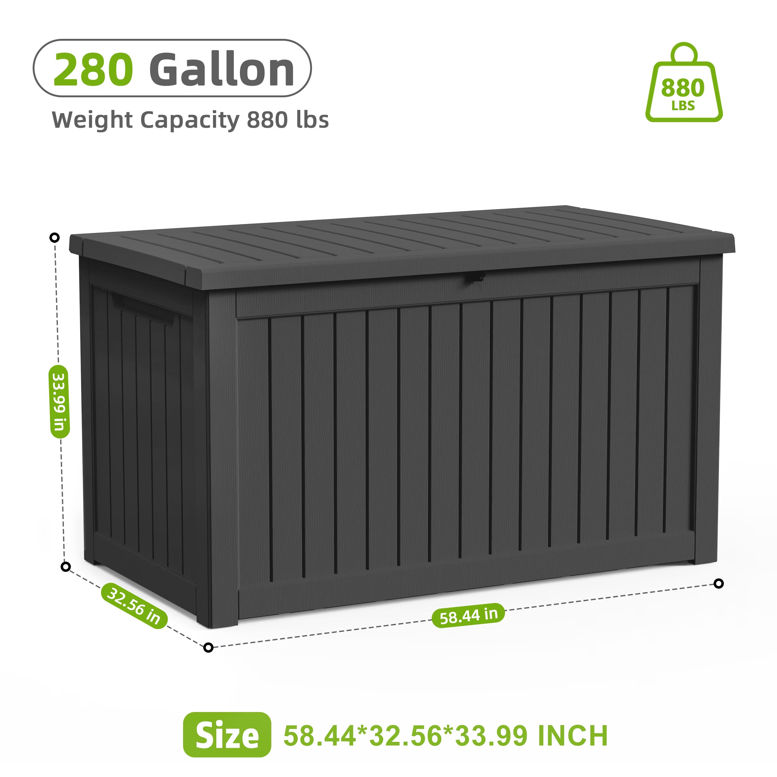 Joxxoaa 230 Gallon Waterproof Outdoor Storage Box,Resin Deck Box,Lockable Outside Storage Box Container for Patio Furniure,Garden,Tools (Black)