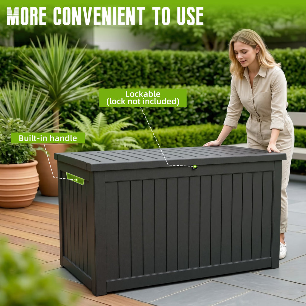 Joxxoaa 230 Gallon Waterproof Outdoor Storage Box,Resin Deck Box,Lockable Outside Storage Box Container for Patio Furniure,Garden,Tools (Black)