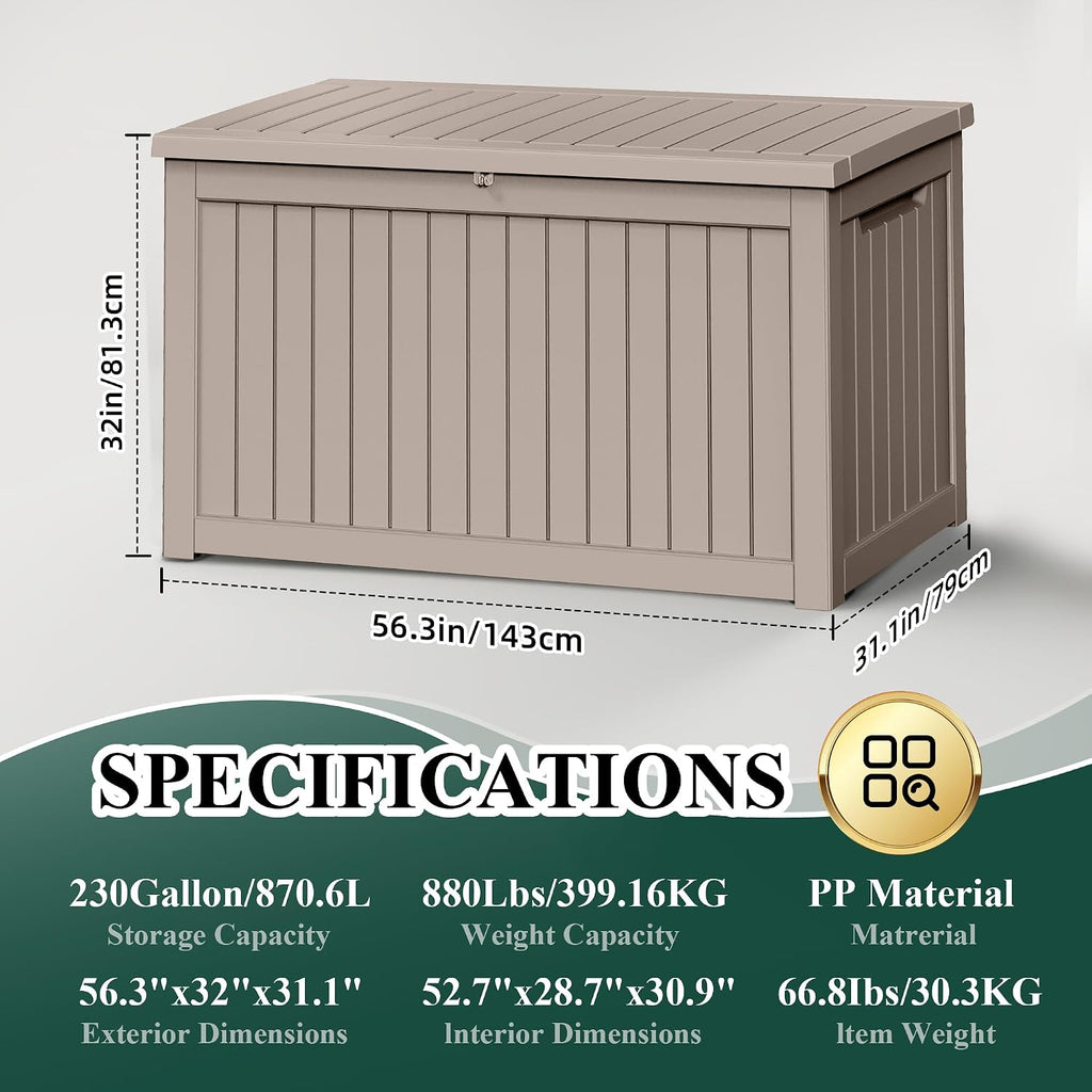 Joxxoaa 230 Gallon Resin Outdoor Deck Box, Waterproof Lockable Storage Box for Patio, Backyard and Garden Product Description