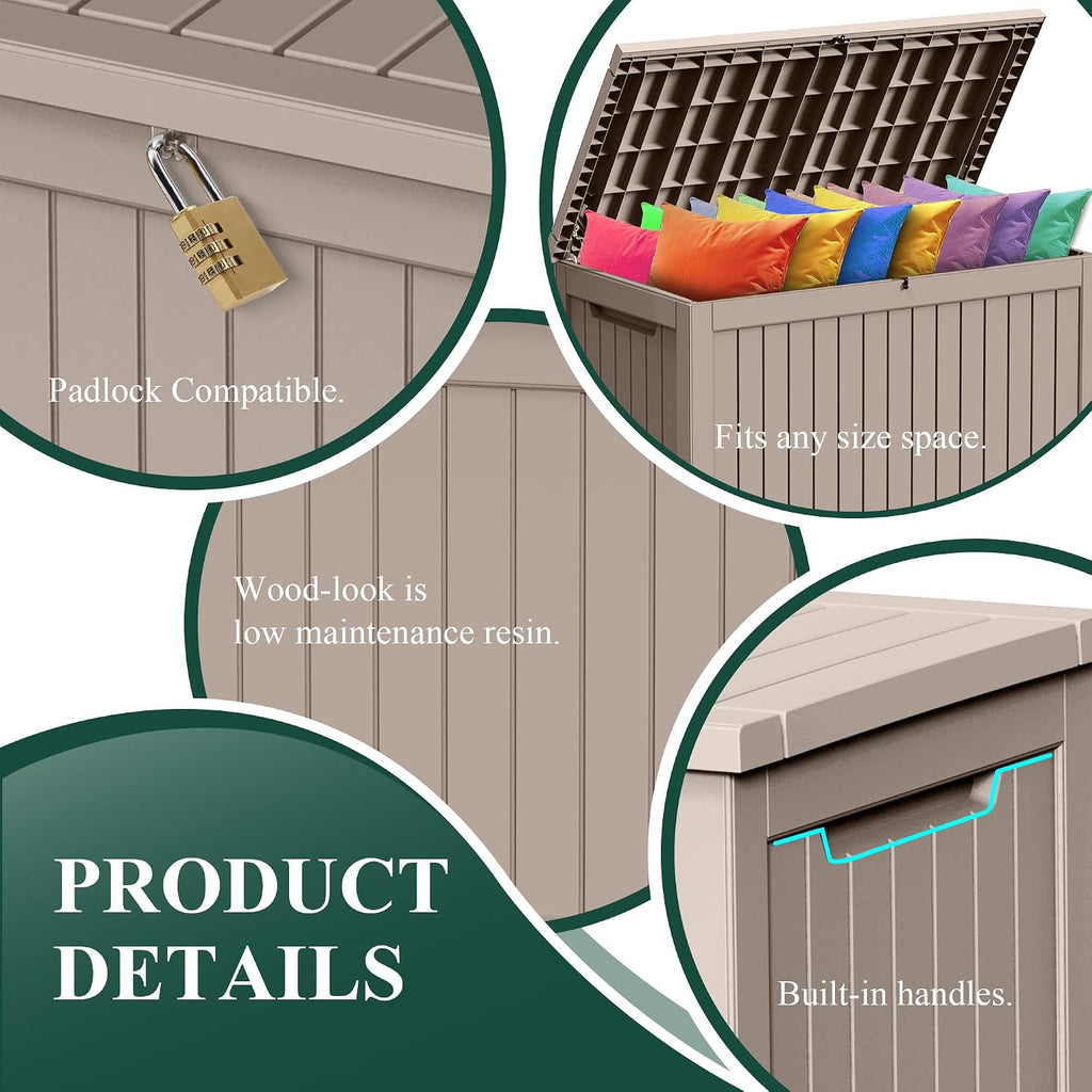 Joxxoaa 230 Gallon Resin Outdoor Deck Box, Waterproof Lockable Storage Box for Patio, Backyard and Garden Product Description