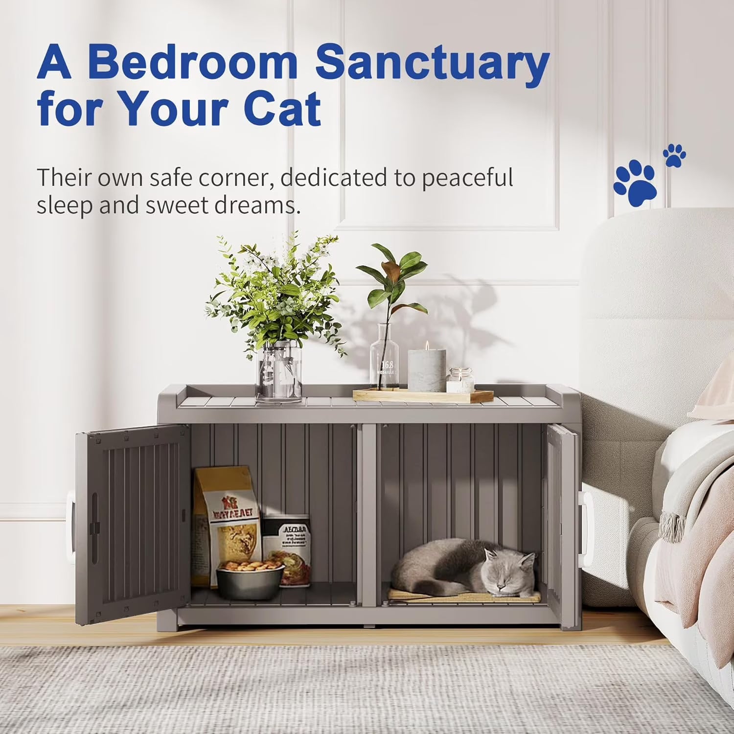 Joxxoaa Outdoor Resin Weatherproof Cat House Cabinet, Insulated Ventilated Pet Shelter for Cats & Kittens, Scratch Resistant Washable Furniture Cabinet, Gray