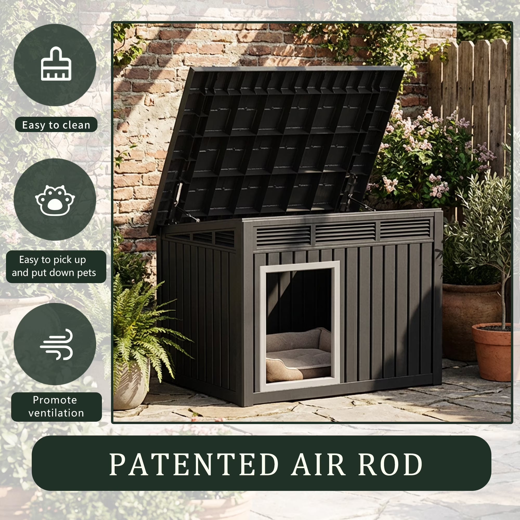 Joxxoaa Dog House for Both Indoor and Outdoor with Weatherproof Roof Removable Floors for Medium to Large Dogs Interior (Black).