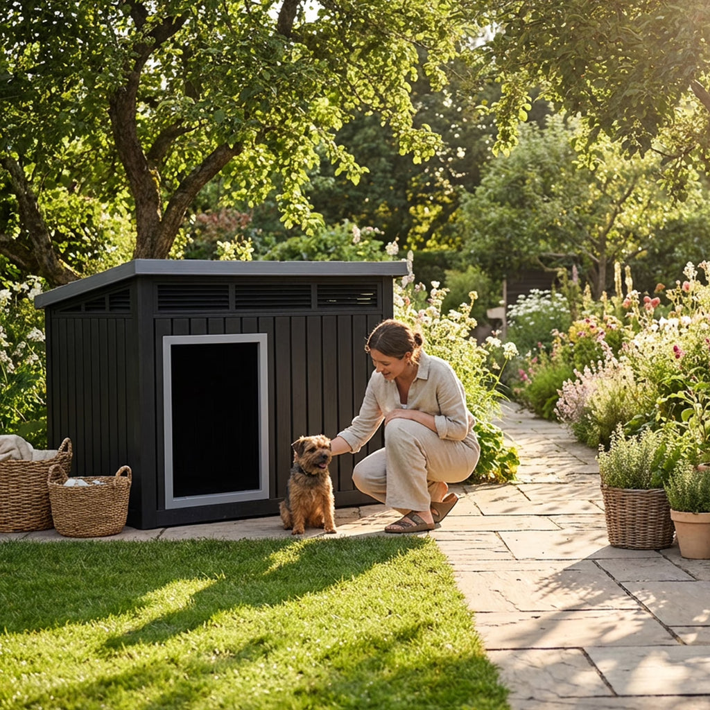 Joxxoaa Dog House for Both Indoor and Outdoor with Weatherproof Roof Removable Floors for Medium to Large Dogs Interior (Black).