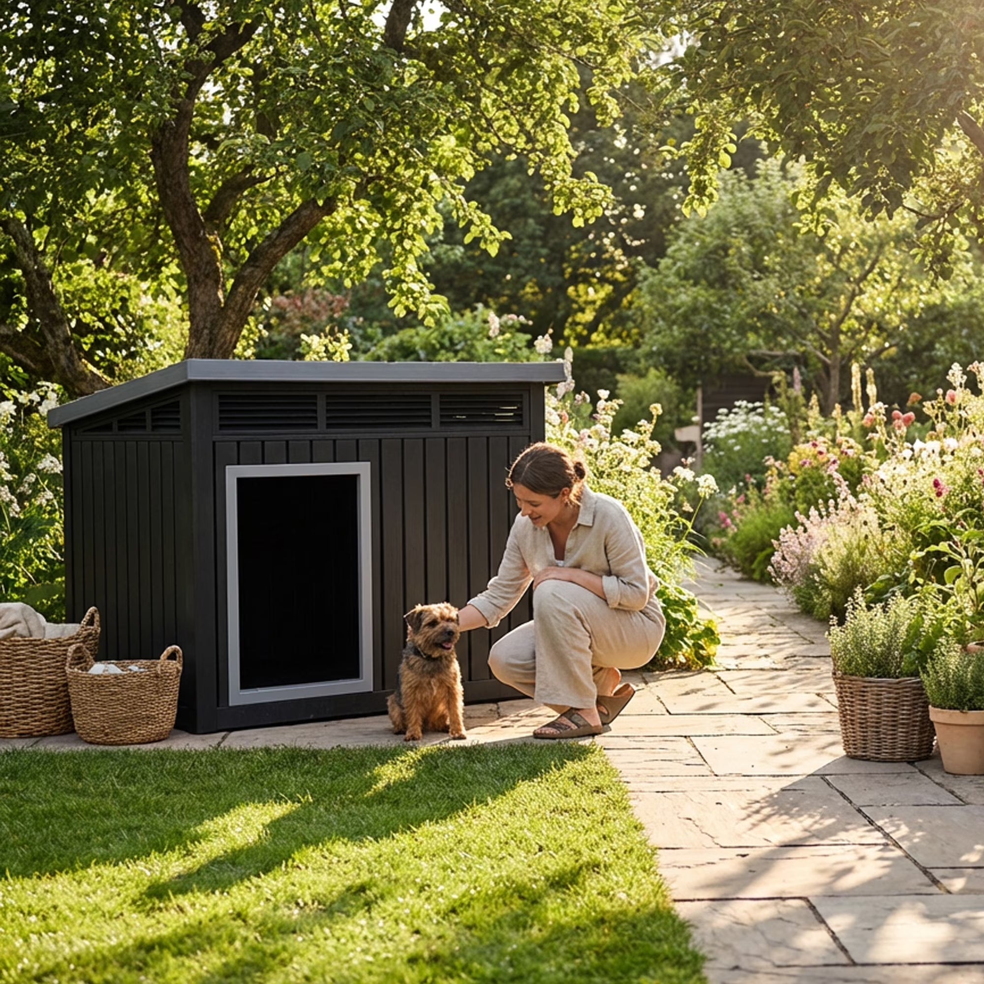 Joxxoaa Dog House for Both Indoor and Outdoor with Weatherproof Roof Removable Floors for Medium to Large Dogs Interior (Black).