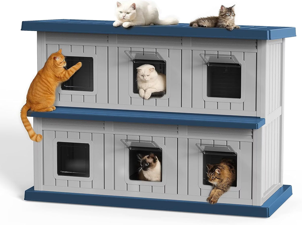 Joxxoaa Outdoor resin weatherproof cat house,ventilated and insulated for Cats,Kittens,Puppies,washable,easy to assemble,scratch and bite-resistant,non-stick to hair (blue)