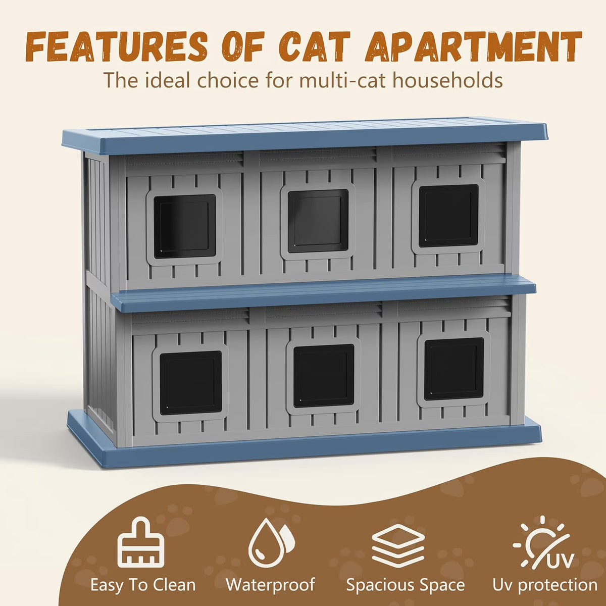 Joxxoaa Outdoor resin weatherproof cat house,ventilated and insulated for Cats,Kittens,Puppies,washable,easy to assemble,scratch and bite-resistant,non-stick to hair (blue)