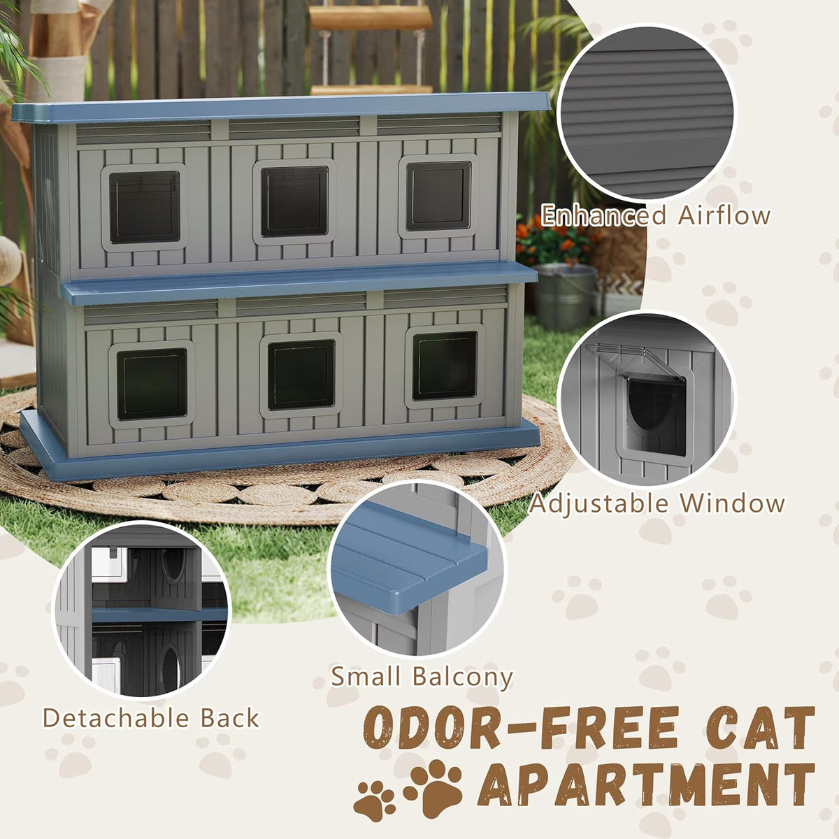 Joxxoaa Outdoor resin weatherproof cat house,ventilated and insulated for Cats,Kittens,Puppies,washable,easy to assemble,scratch and bite-resistant,non-stick to hair (blue)
