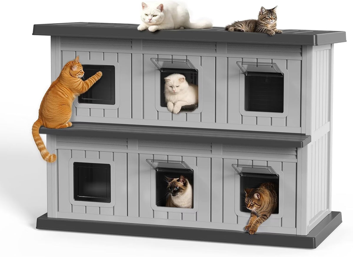 Joxxoaa Outdoor Resin Cat House, Weatherproof Ventilated Multi‑Chamber Shelter for Stray Cats.