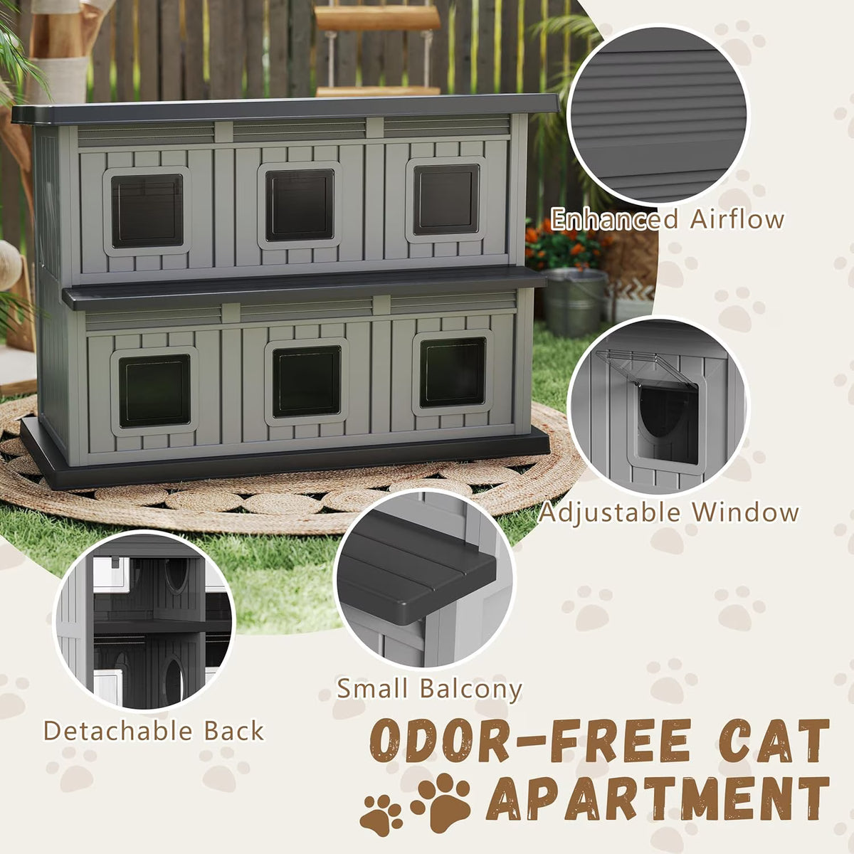 Joxxoaa Outdoor Resin Cat House, Weatherproof Ventilated Multi‑Chamber Shelter for Stray Cats.