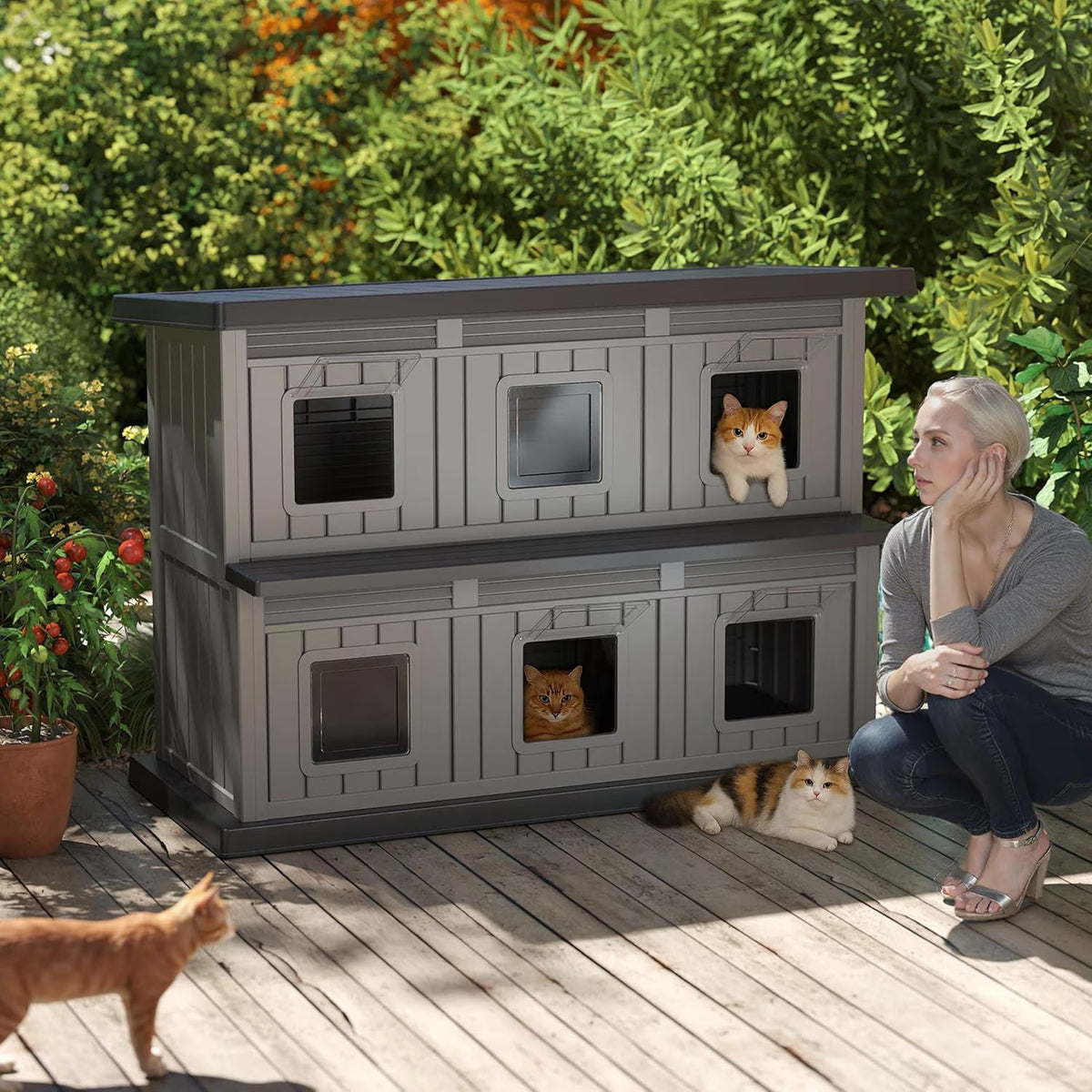 Joxxoaa Outdoor Resin Cat House, Weatherproof Ventilated Multi‑Chamber Shelter for Stray Cats.