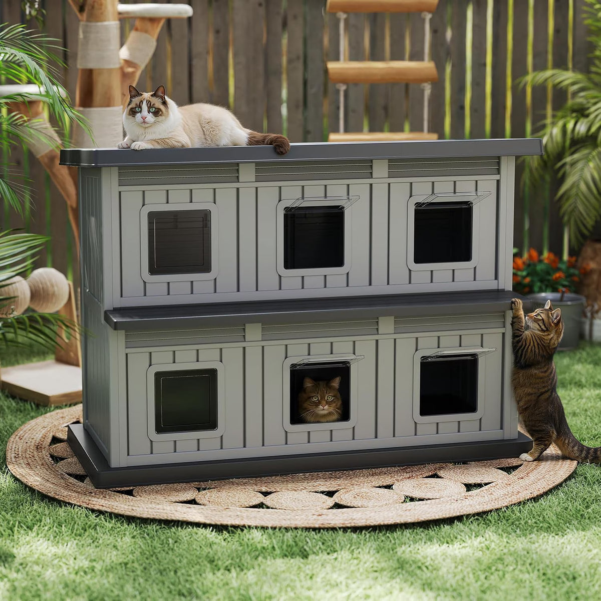 Joxxoaa Outdoor Resin Cat House, Weatherproof Ventilated Multi‑Chamber Shelter for Stray Cats.