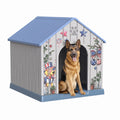 Joxxoaa Outdoor printed plastic doghouse, weather-resistant pet bed, American-style printed ventilated dog kennel, suitable for medium to large dogs, suitable for both indoor and outdoor use.