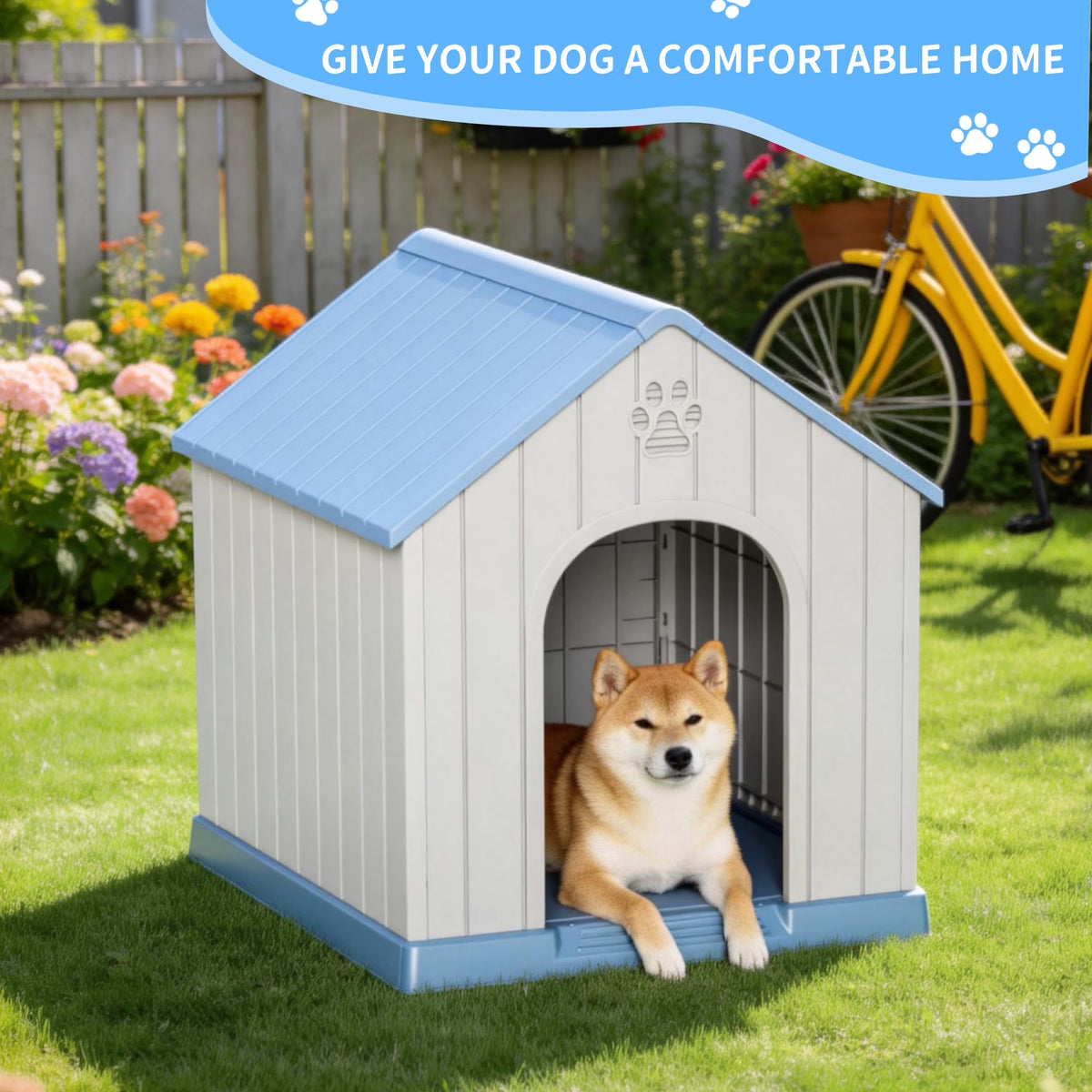 Joxxoaa Large Dog House Indoor Outdoor Waterproof,Puppy Shelter with Air Vents and Elevated Floor,Sturdy Dog Kennel for Small to Large Sized Dogs, Easy to Assemble (Blue)