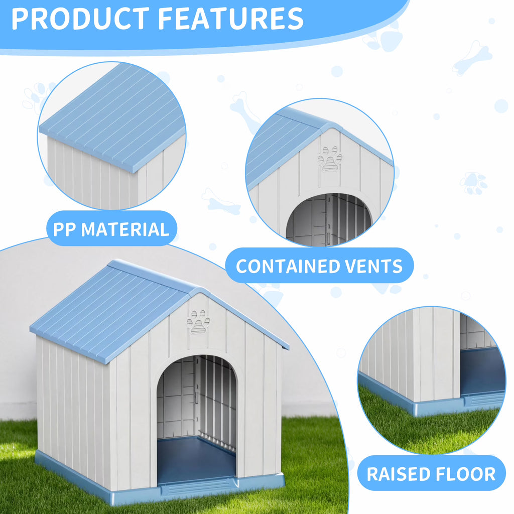 Joxxoaa Large Dog House Indoor Outdoor Waterproof,Puppy Shelter with Air Vents and Elevated Floor,Sturdy Dog Kennel for Small to Large Sized Dogs, Easy to Assemble (Blue)