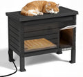 Joxxoaa Outdoor Resin Weatherproof Insulated Elevated Cat House Cabinet with Mat, Ventilated Scratch Resistant Washable Pet Shelter for Cats Kittens Puppies, Black.