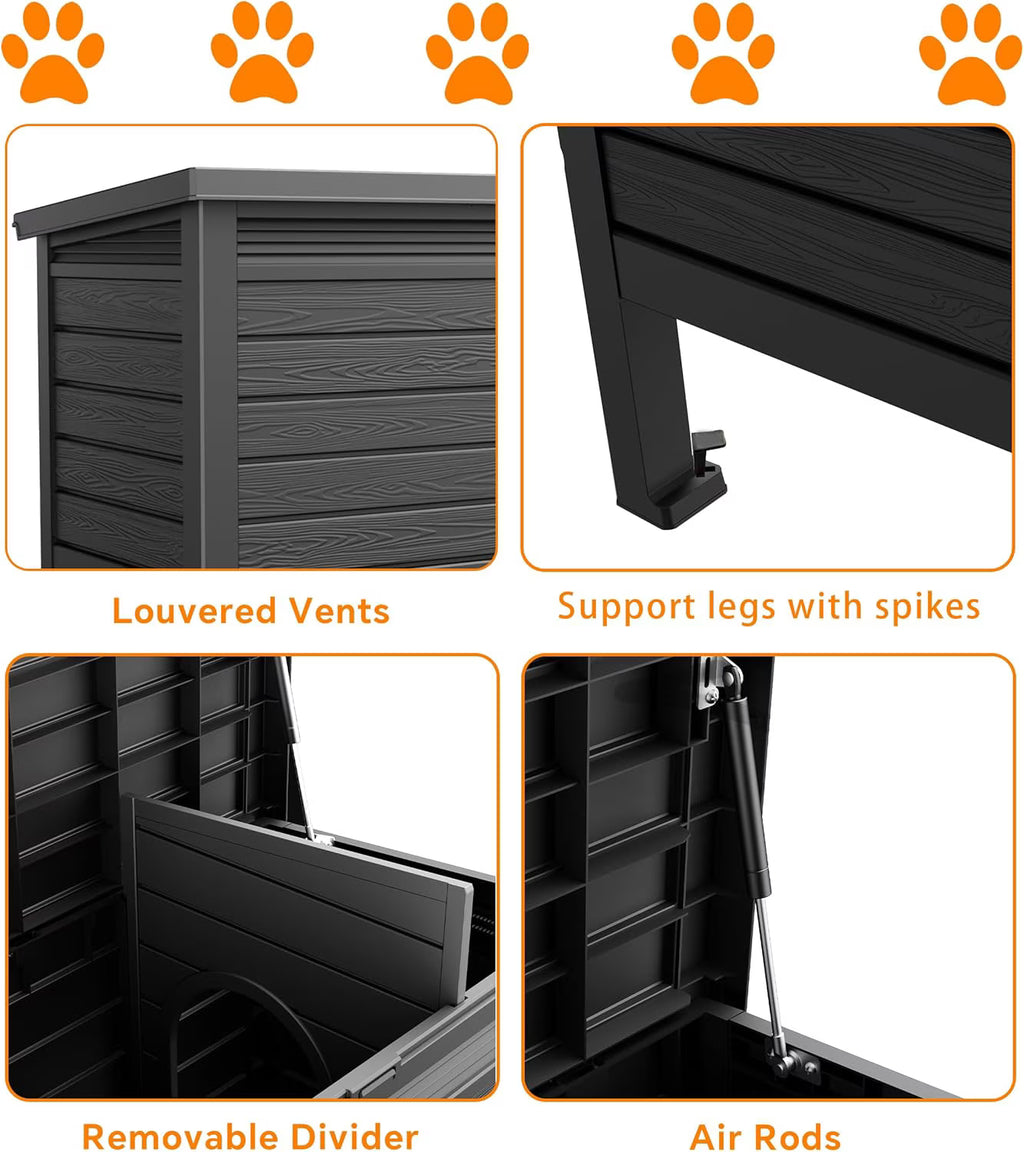 Joxxoaa Weatherproof Resin Outdoor Cat House, Elevated Ventilated Shelter for Cats, Kittens and Small Puppies, Easy to Clean & Assemble.
