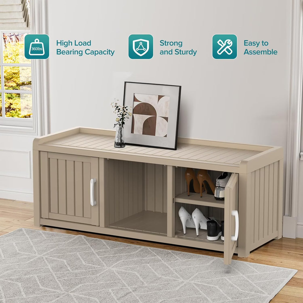Joxxoaa storage Benches 120 Gallon 2-Door Shoe Cabinet – Resin Shoe Bench with Storage for Shoes & Accessories (Grey, Two-Door)