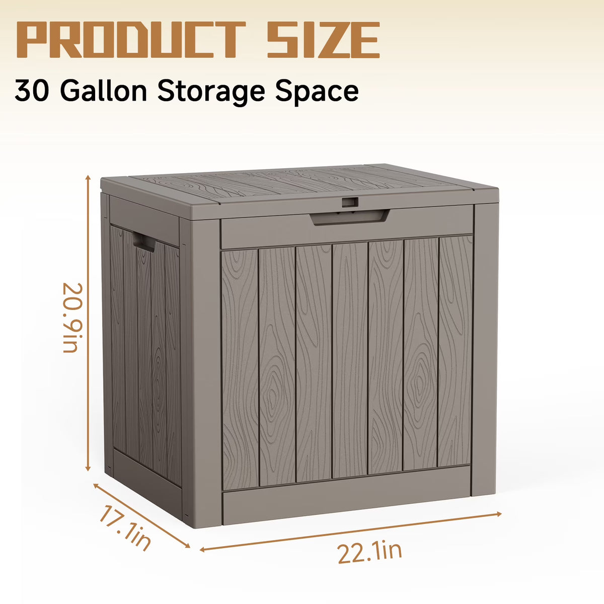 Joxxoaa 30 Gallon Resin Outdoor Storage Box & Patio Side Table for Balcony, Pool, Deck & Garden Accessories, Weather‑Resistant, Black/Brown