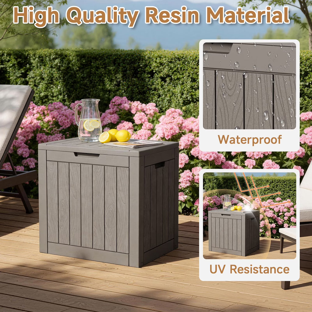 Joxxoaa 30 Gallon Resin Outdoor Storage Box & Patio Side Table for Balcony, Pool, Deck & Garden Accessories, Weather‑Resistant, Black/Brown