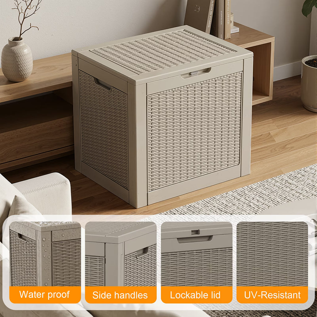 Joxxoaa 30 Gallon Resin Deck Box, Gray Lockable Patio Outdoor Storage Box for Cushions, Garden Tools and Outdoor Supplies
