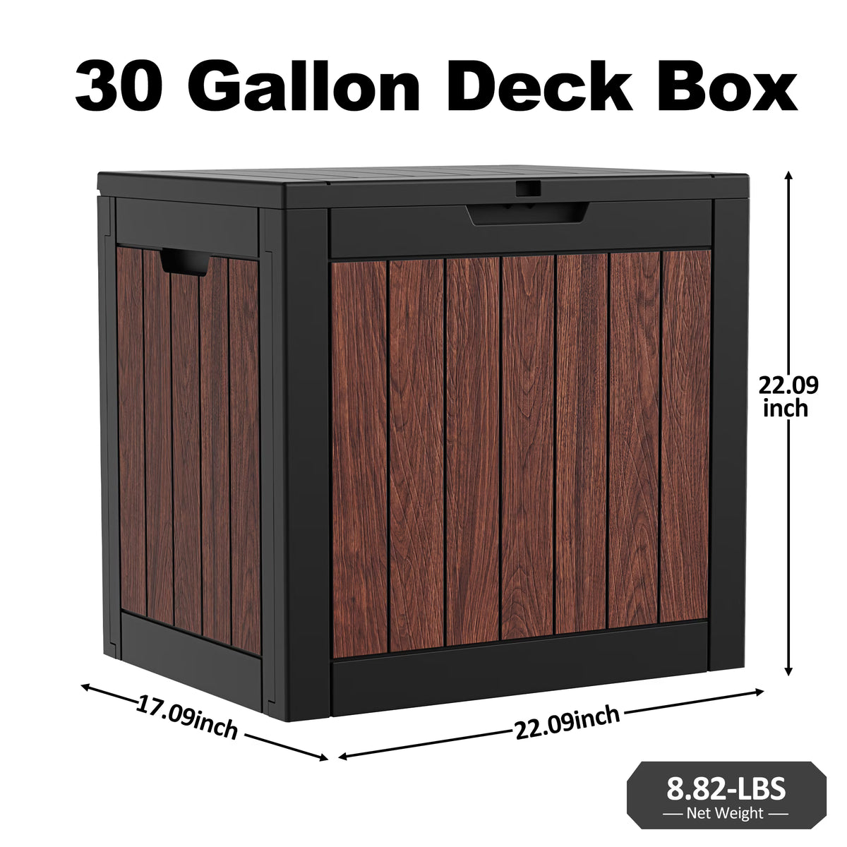 Joxxoaa 30 Gallon Deck Storage Box, Cognac Walnut Print Resin Patio Storage Bin, Waterproof Outdoor Organizer for Patio, Balcony, Yard and Home Use