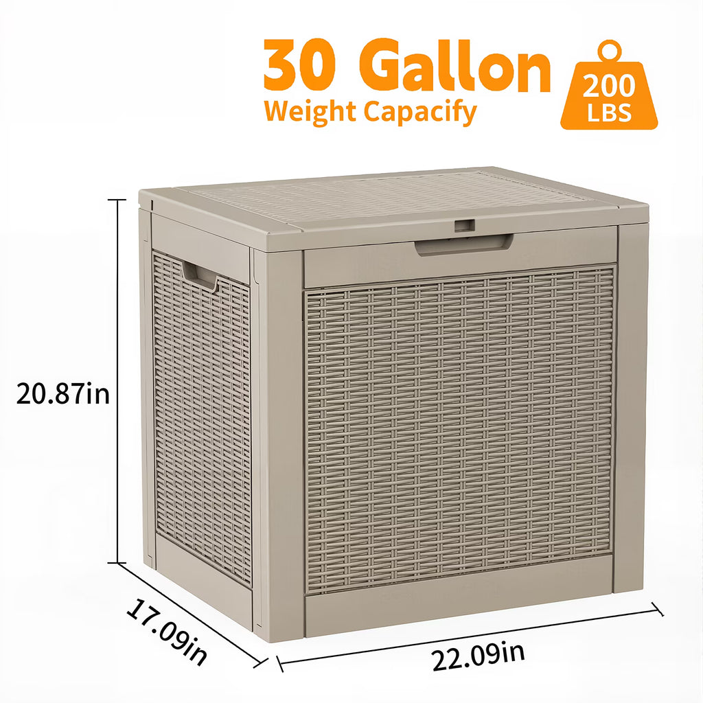 Joxxoaa 30 Gallon Resin Deck Box, Gray Lockable Patio Outdoor Storage Box for Cushions, Garden Tools and Outdoor Supplies