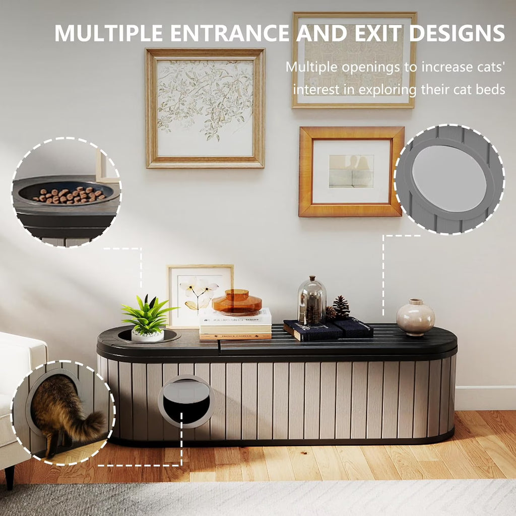 Joxxoaa Outdoor Resin Weatherproof Cat House, Insulated Ventilated Pet Shelter for Cats Kittens Puppies, Scratch Resistant Washable Design, Gray