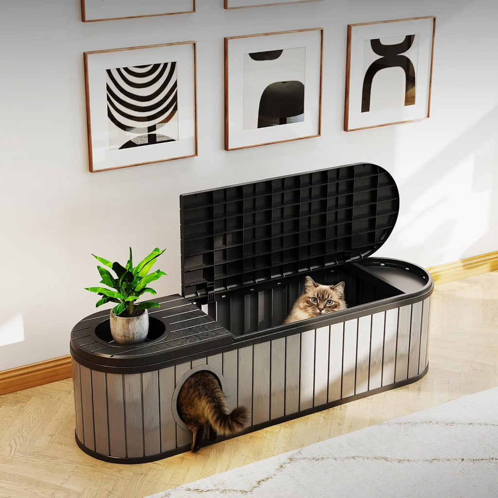 Joxxoaa Outdoor Resin Weatherproof Cat House, Insulated Ventilated Pet Shelter for Cats Kittens Puppies, Scratch Resistant Washable Design, Gray