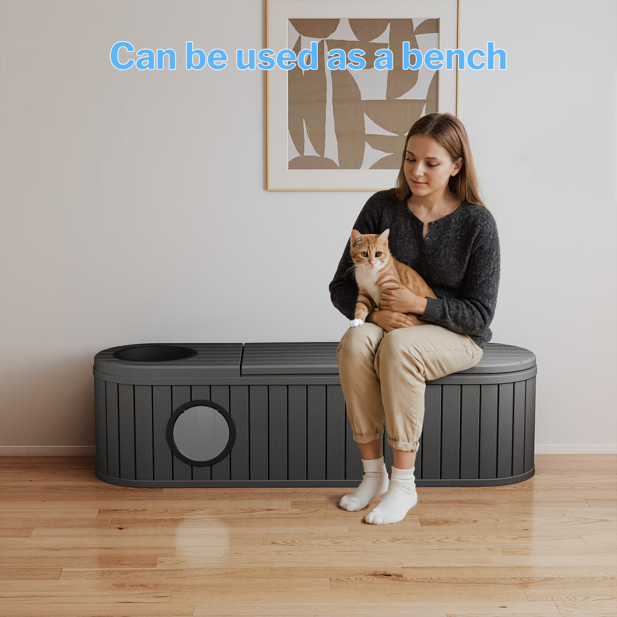 Joxxoaa Space-Saving Hidden Cat Litter Box, Weatherproof Resin Cat House with Ventilation for Indoor/Outdoor Use, Easy Assembly.