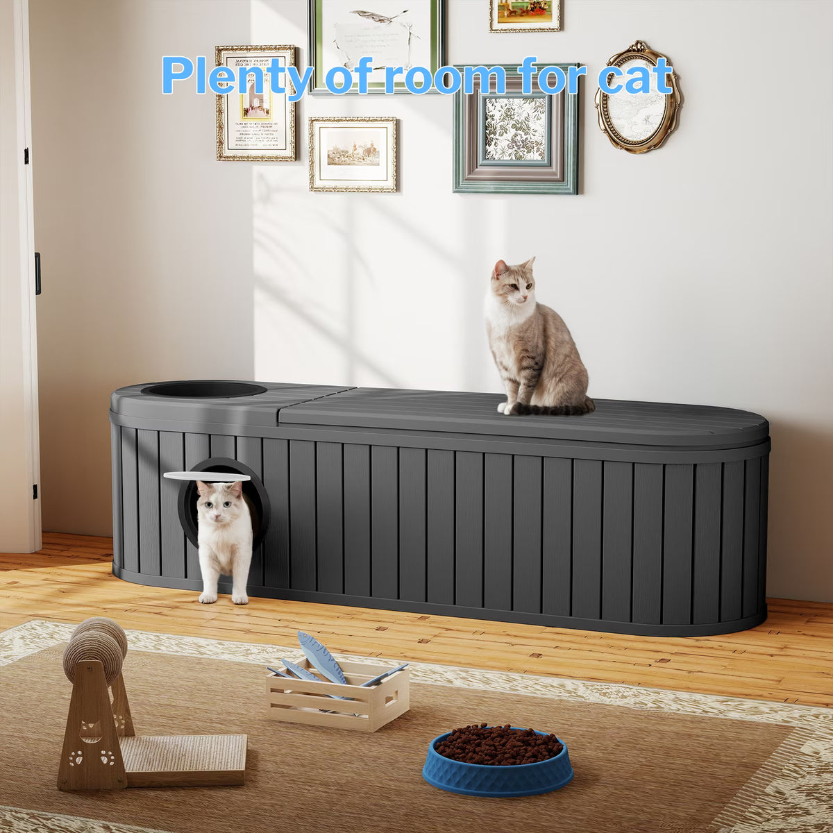 Joxxoaa Space-Saving Hidden Cat Litter Box, Weatherproof Resin Cat House with Ventilation for Indoor/Outdoor Use, Easy Assembly.
