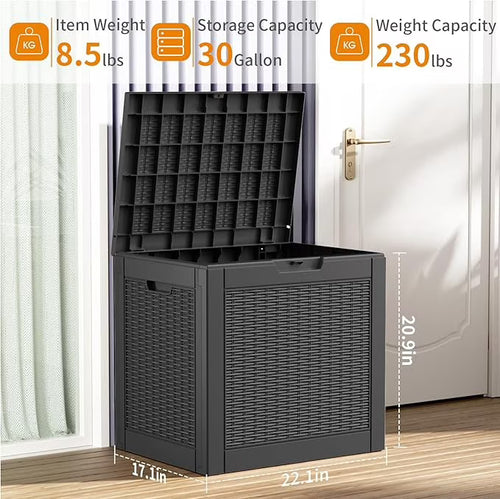Joxxoaa 30 Gallon Resin Deck Box, Lockable Patio Outdoor Storage Box for Furniture, Garden Tools and Tools Storage, Waterproof Outside Storage Boxes - Black