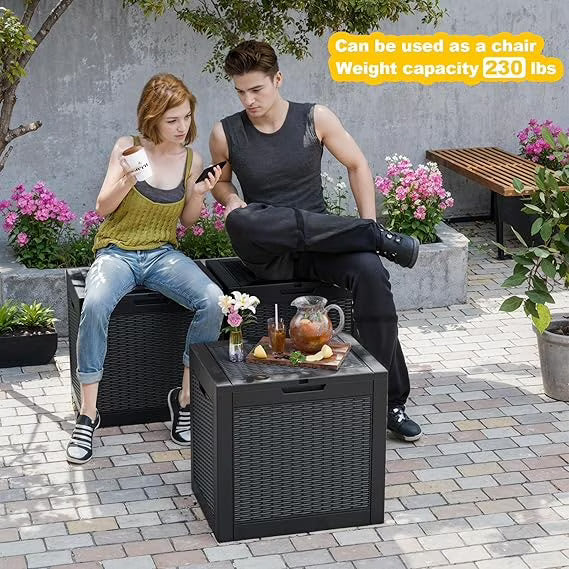 Joxxoaa 30 Gallon Resin Deck Box, Lockable Patio Outdoor Storage Box for Furniture, Garden Tools and Tools Storage, Waterproof Outside Storage Boxes - Black