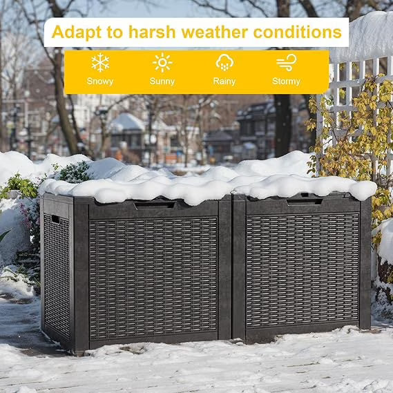 Joxxoaa 30 Gallon Resin Deck Box, Lockable Patio Outdoor Storage Box for Furniture, Garden Tools and Tools Storage, Waterproof Outside Storage Boxes - Black