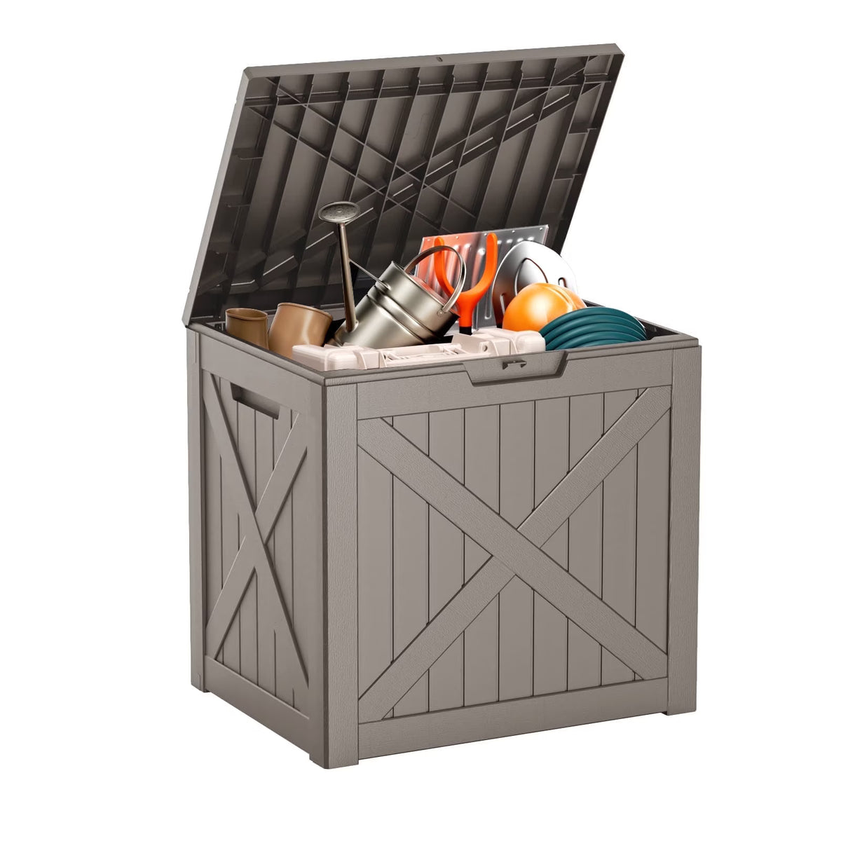 Joxxoaa 32 Gallon Outdoor Deck Box,Waterproof Resin Outdoor Storage Boxes, Outside Storage Lockable Container for Garden Tools,Indooor Cushions,Accessories (Grey)