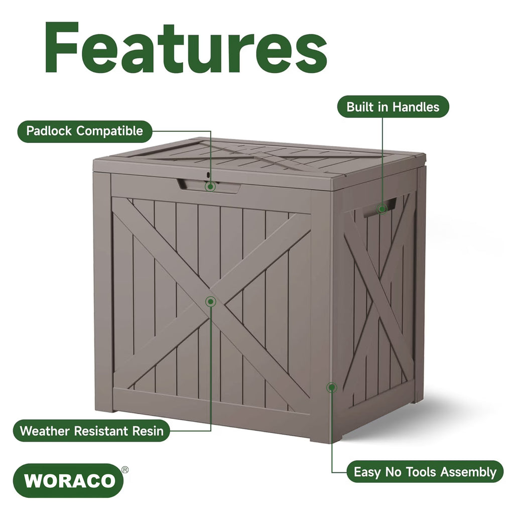Joxxoaa 32 Gallon Outdoor Deck Box,Waterproof Resin Outdoor Storage Boxes, Outside Storage Lockable Container for Garden Tools,Indooor Cushions,Accessories (Grey)