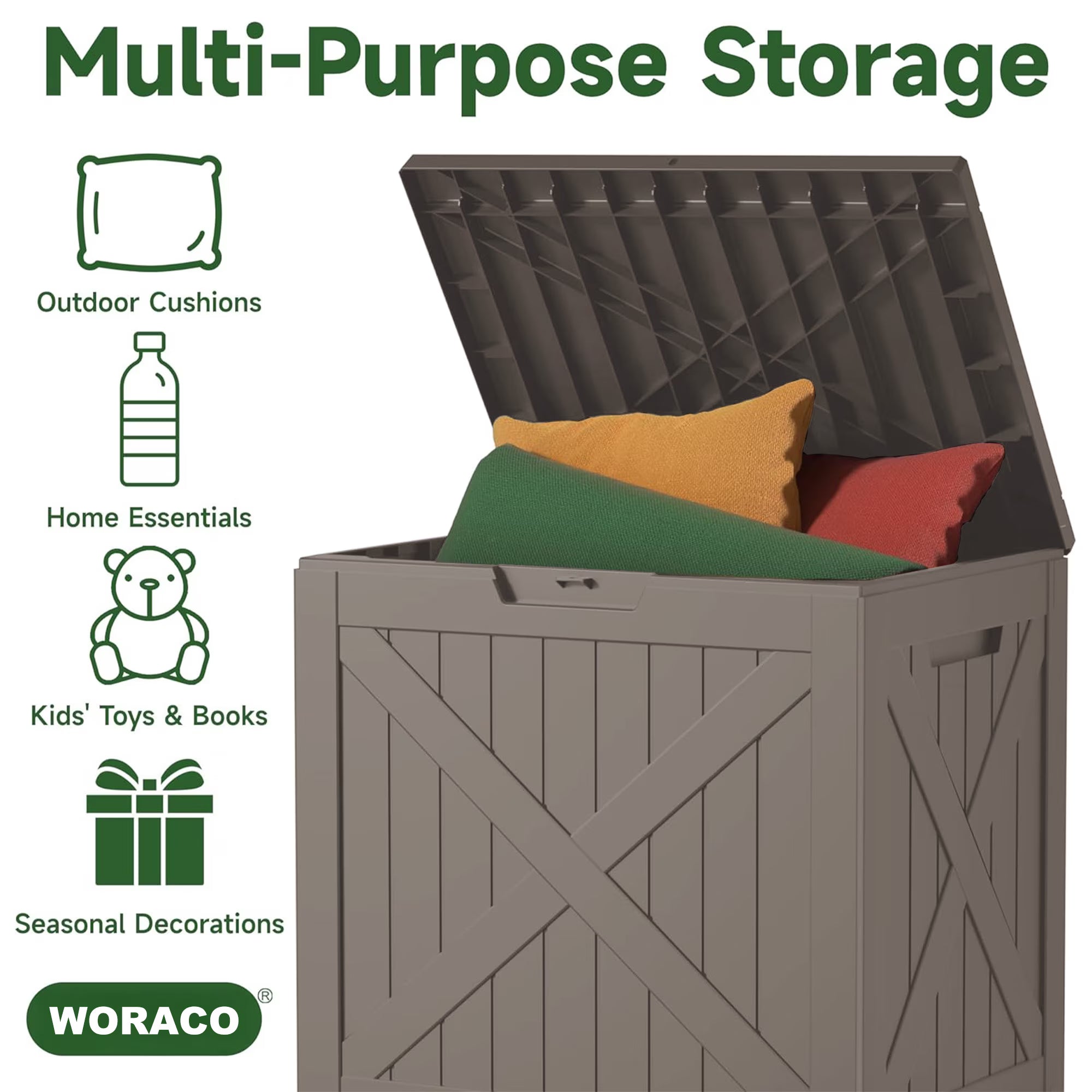 Joxxoaa 32 Gallon Outdoor Deck Box,Waterproof Resin Outdoor Storage Boxes, Outside Storage Lockable Container for Garden Tools,Indooor Cushions,Accessories (Grey)