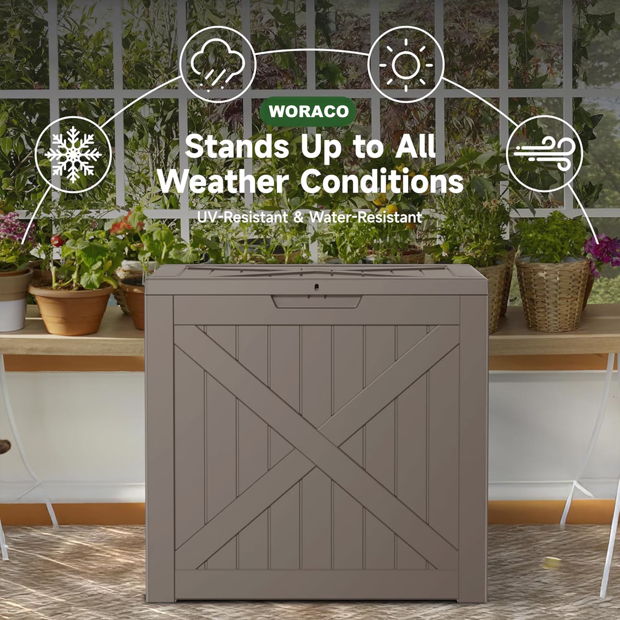Joxxoaa 32 Gallon Outdoor Deck Box,Waterproof Resin Outdoor Storage Boxes, Outside Storage Lockable Container for Garden Tools,Indooor Cushions,Accessories (Grey)