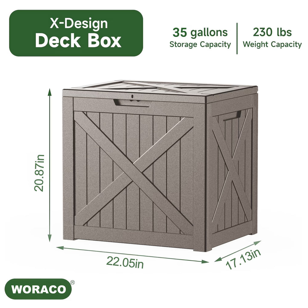 Joxxoaa 32 Gallon Outdoor Deck Box,Waterproof Resin Outdoor Storage Boxes, Outside Storage Lockable Container for Garden Tools,Indooor Cushions,Accessories (Grey)