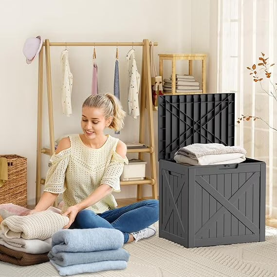 Joxxoaa Black 32 Gallon UV Resistant Resin Deck Box, Lockable Waterproof Outdoor Storage Container for Patio Cushions Garden Tools Balcony Porch Use.