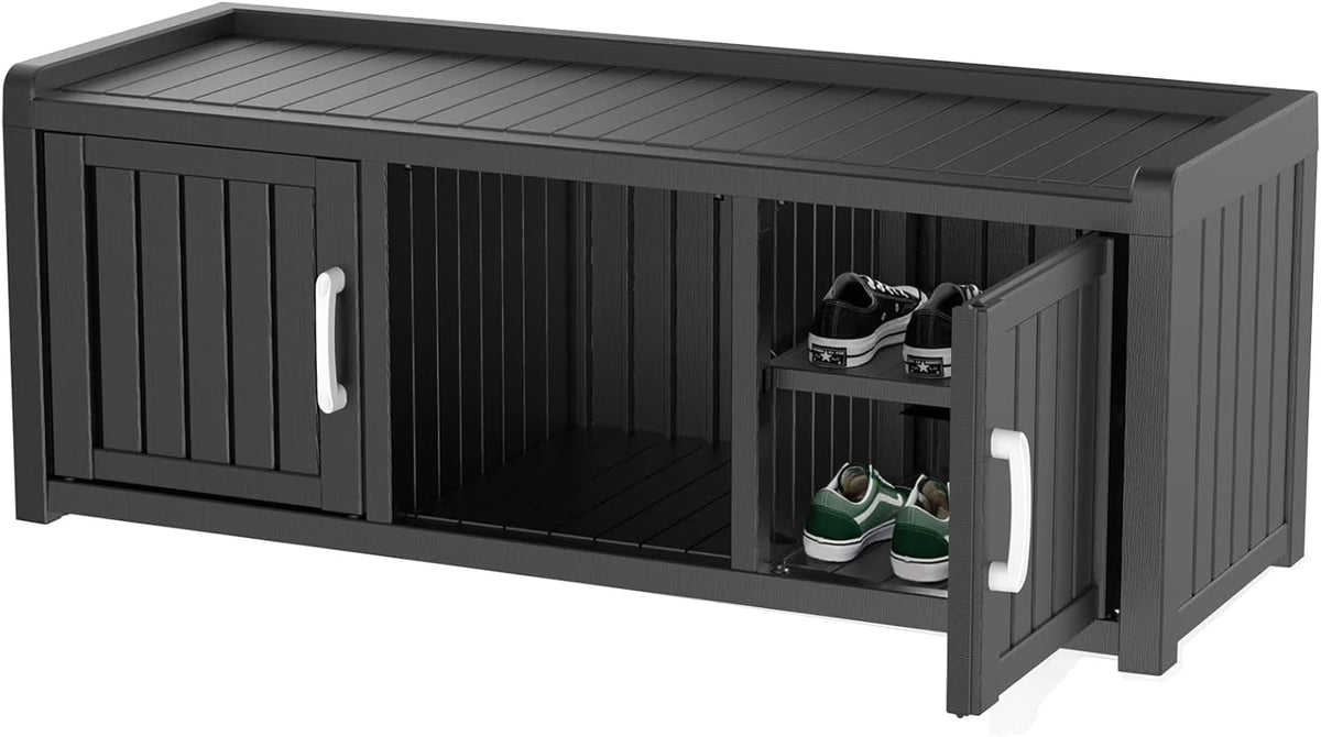 Joxxoaa storage Benches 120 Gallon 2-Door Shoe Cabinet – Resin Shoe Bench with Storage for Shoes & Accessories (Black, Two-Door)