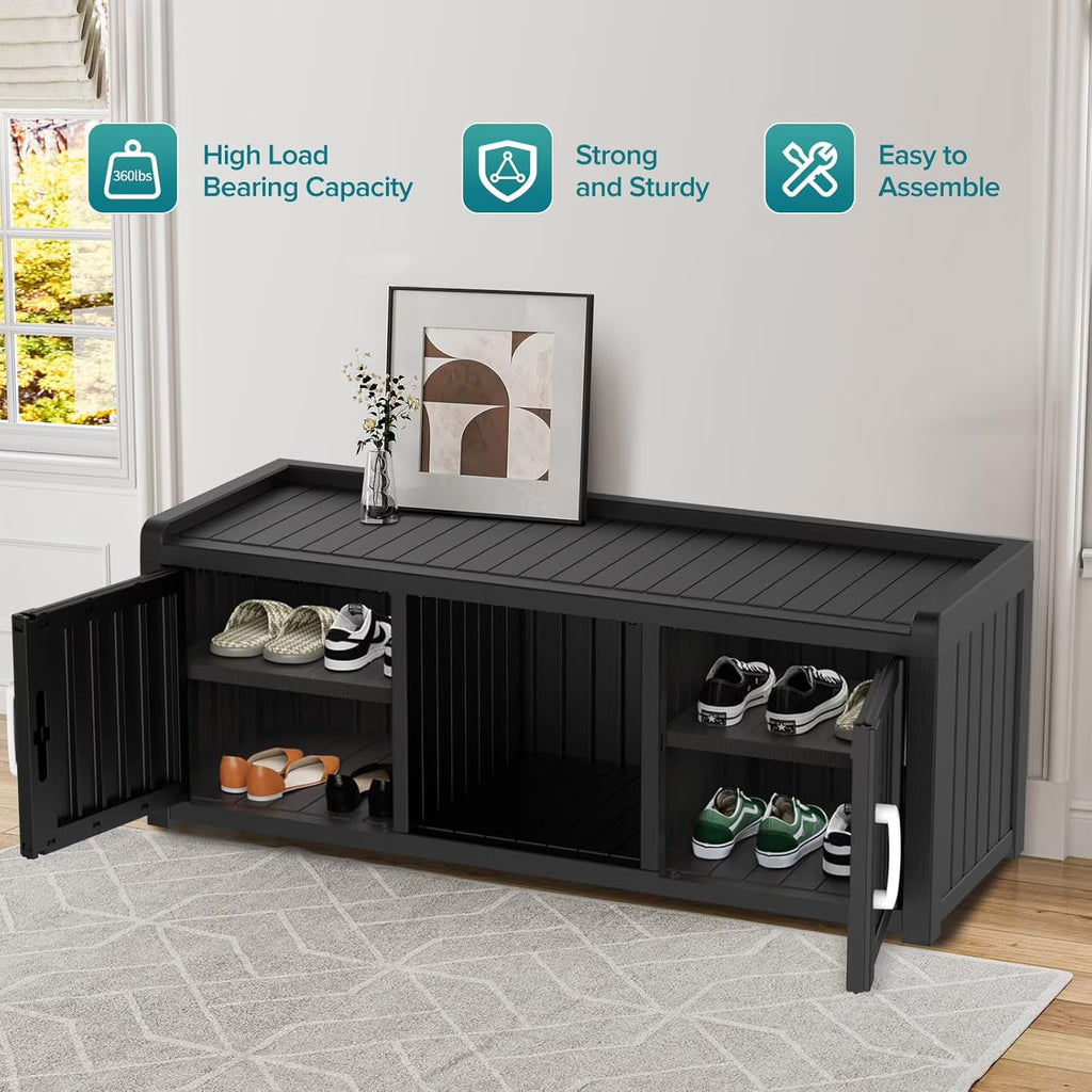 Joxxoaa storage Benches 120 Gallon 2-Door Shoe Cabinet – Resin Shoe Bench with Storage for Shoes & Accessories (Black, Two-Door)