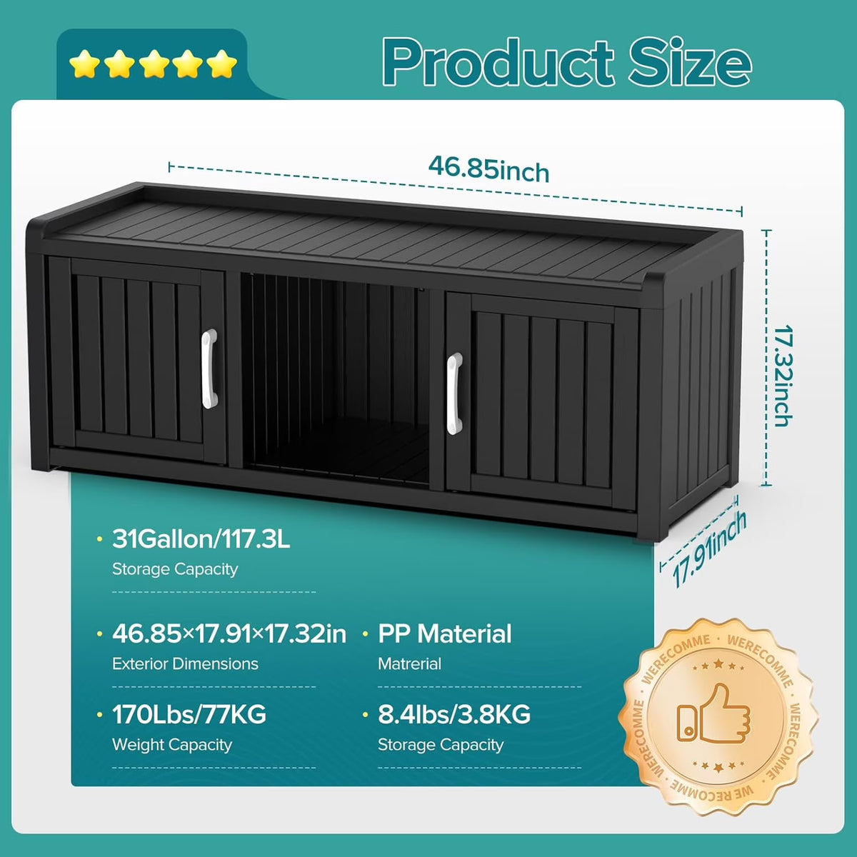 Joxxoaa storage Benches 120 Gallon 2-Door Shoe Cabinet – Resin Shoe Bench with Storage for Shoes & Accessories (Black, Two-Door)