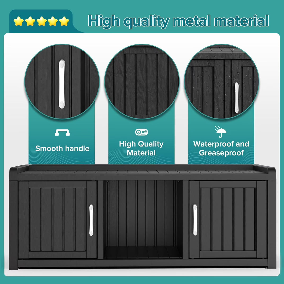 Joxxoaa storage Benches 120 Gallon 2-Door Shoe Cabinet – Resin Shoe Bench with Storage for Shoes & Accessories (Black, Two-Door)