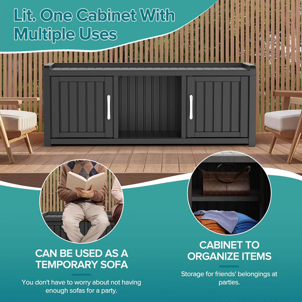 Joxxoaa storage Benches 120 Gallon 2-Door Shoe Cabinet – Resin Shoe Bench with Storage for Shoes & Accessories (Black, Two-Door)